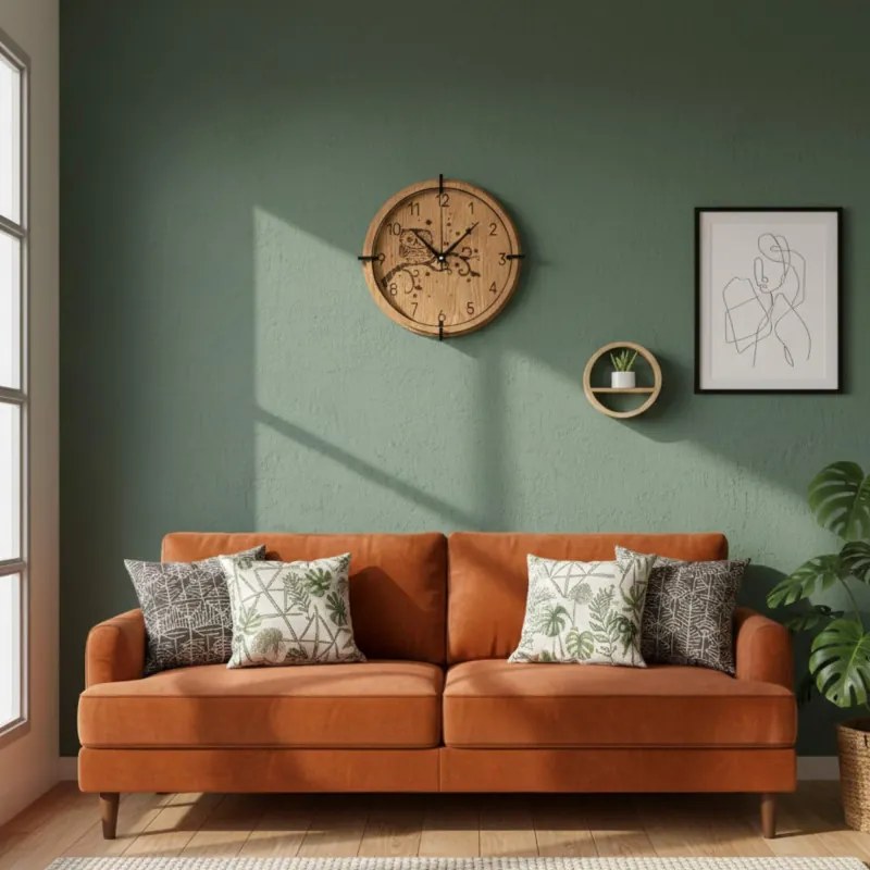 Drevené nástenné hodiny Sova na vetve – dubový dekor, tichý chod | SENTOP HDF0573-OAK