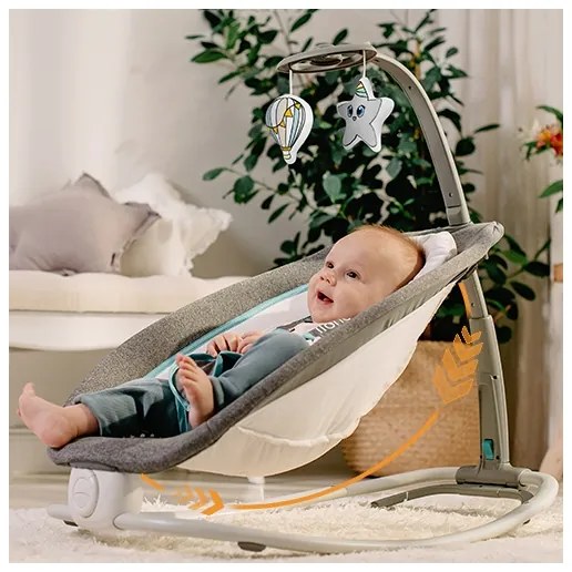 Lionelo - Detská vibrujúca hojdačka s melódiou PASCAL 2xAA šedá/tyrkysová