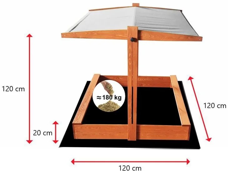 Sun Active Drevené pieskovisko so strieškou Slim, sivé - 120 cm