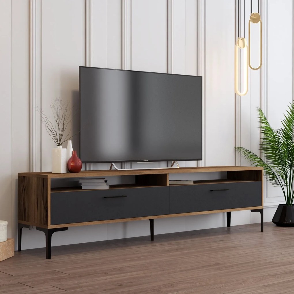 TV stolík/skrinka Irma 2 (orech + antracit). Akcia -18%. Vlastná spoľahlivá doprava až k Vám domov. 1088899