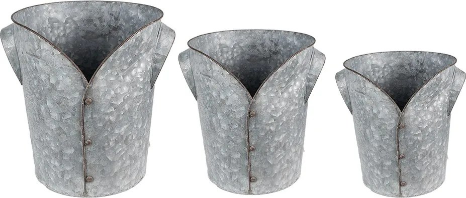 Zinkové antik plechové obaly na kvetináče sako - Ø 25*28 / Ø 21*24 / Ø 17*20 cm
