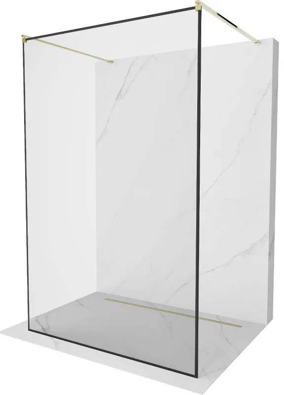 Mexen Kioto, priechodná sprchová zástena 130 x 200 cm, 8mm sklo číre/čierny vzor, złota- 800-130-002-50-70
