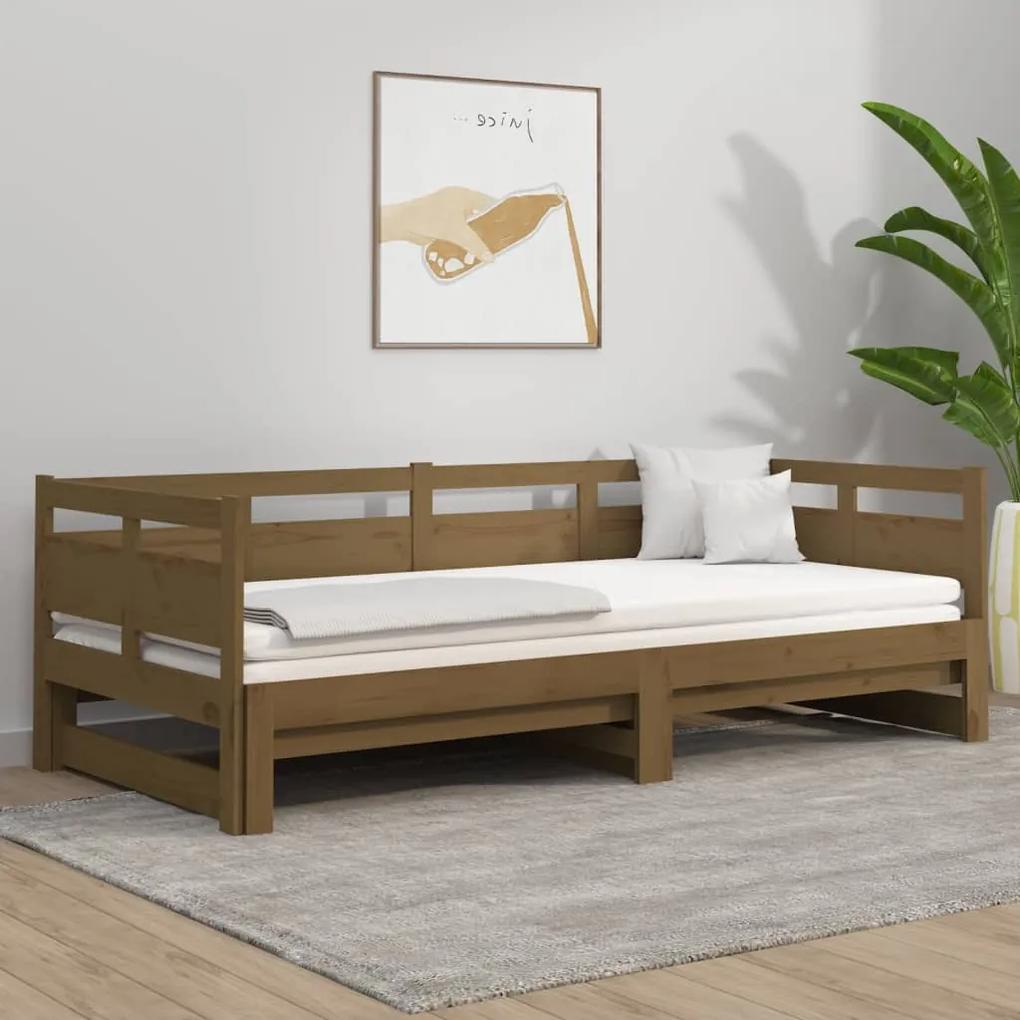 Rozkladacia denná posteľ medová borovicový masív 2x(90x200) cm
