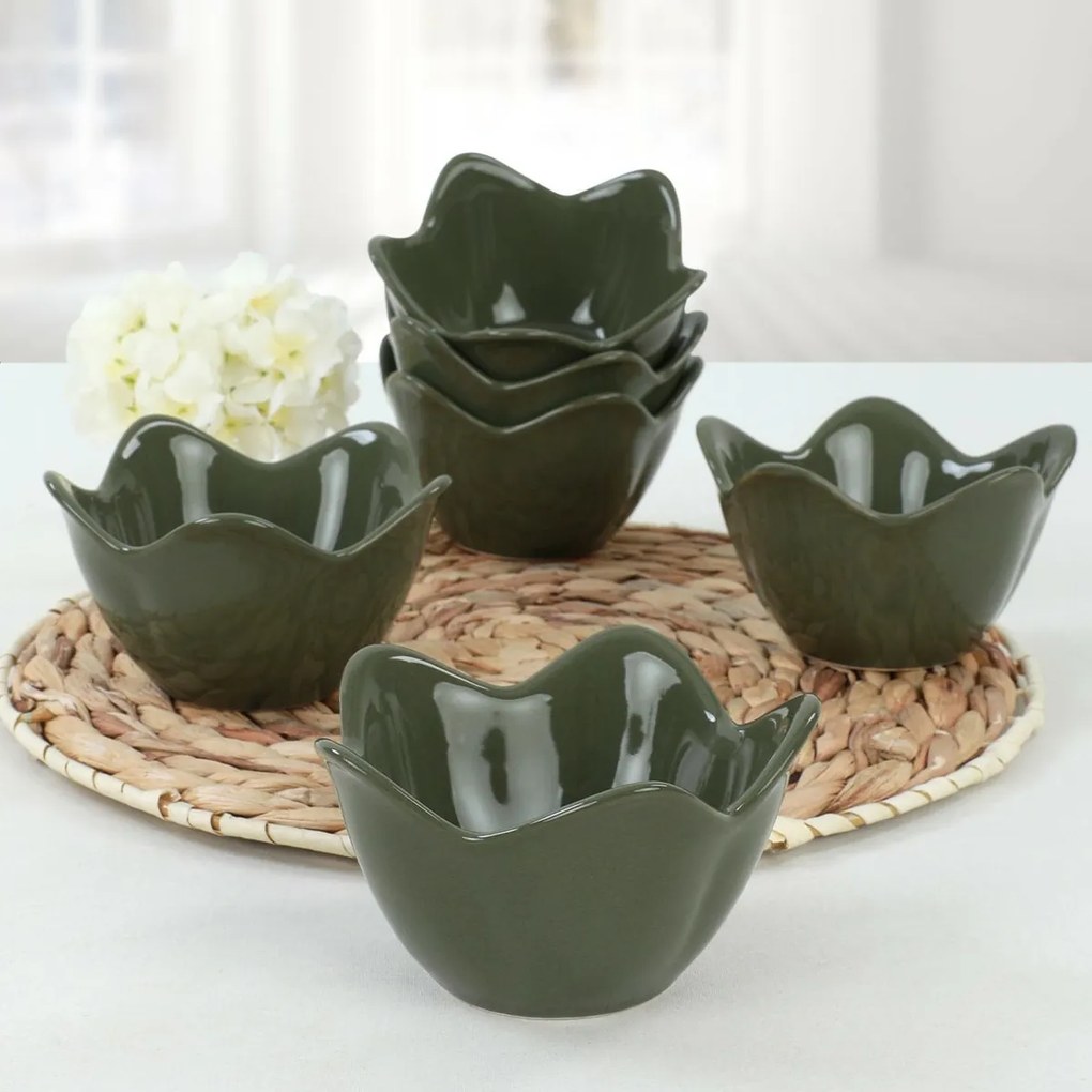 Sada 6 keramických misiek Lotus, 11,8 cm, zelená
