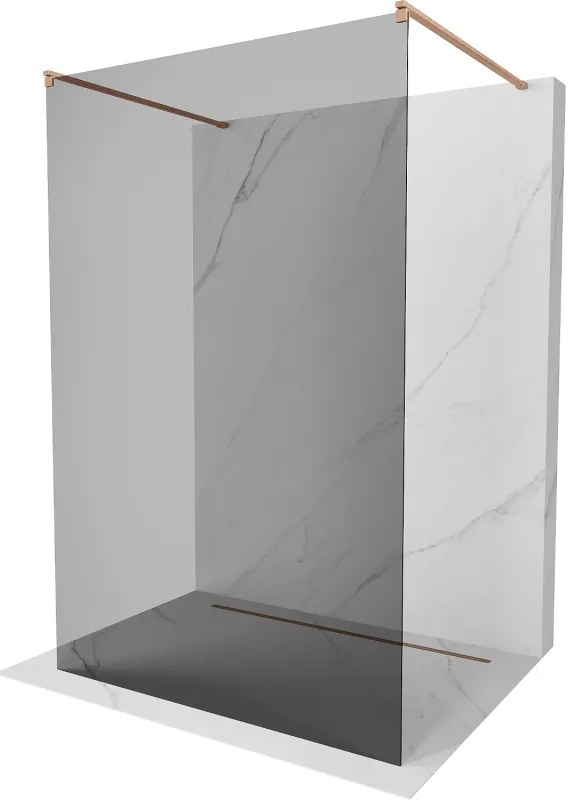 Mexen Kioto, sprchová zástena Walk-In 140 x 200 cm, 8mm šedé sklo, medený matný profil, 800-140-002-65-40