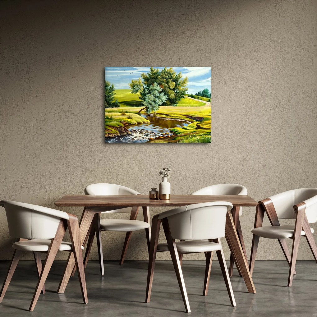 Obraz - Rieka medzi lúkami, olejomaľba (70x50 cm)