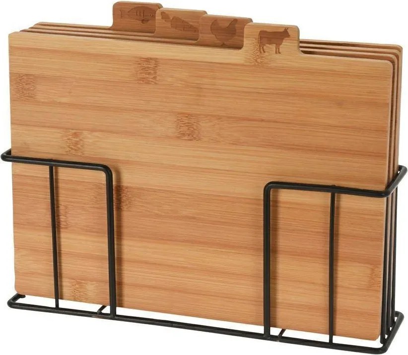 Sada 4 ks bambusových dosiek na krájanie v stojane TIMBER hnedá