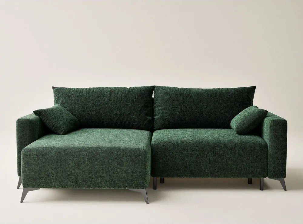 Tmavozelená ženilková rozkladacia/s úložným priestorom rohová pohovka (ľavý roh/s leňoškou) Leon – Maison de Rêve