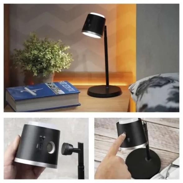LED Stmievateľná nabíjacia stolná lampa 4v1 LED/6W/3,7V 3000K/4000K/6500K čierna