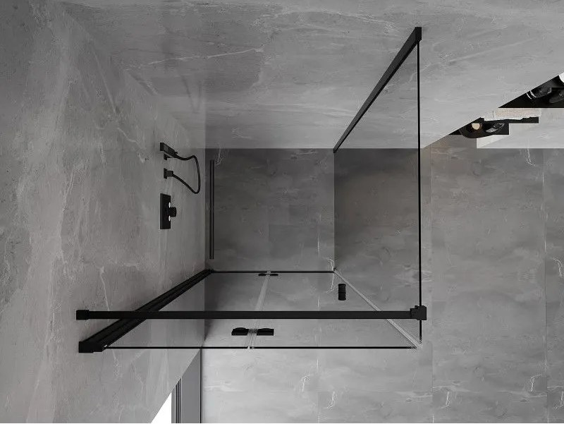 Mexen Mist-F T, 1-krídlový skladací sprchový kút ľavý 75 x 75 cm, číre sklo, čierny profil, 8A6T-075-075-70-00-L