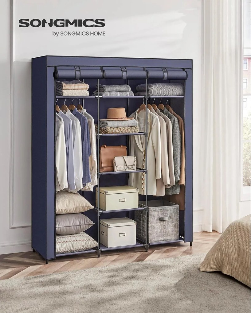 Šatník, látková modulárna skriňa, skladacia, tmavomodrá