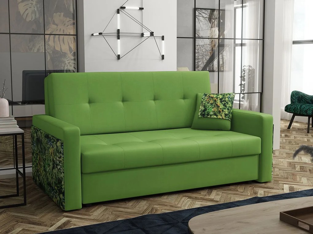 Rozkladacia pohovka Carivia Mel III (zelená + vzor jungle) (s úl. priestorom). Vlastná spoľahlivá doprava až k Vám domov. 1105504