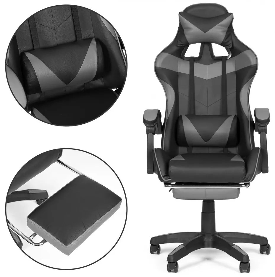 Kancelárska herná stolička s nastaviteľnou opierkou nôh - čierno-sivá