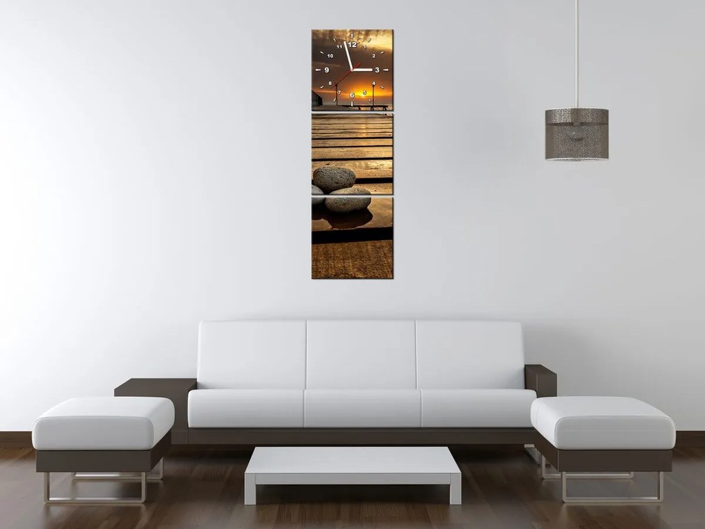 Gario Obraz s hodinami Nádherné ráno pri móle - 3 dielny Rozmery: 80 x 40 cm