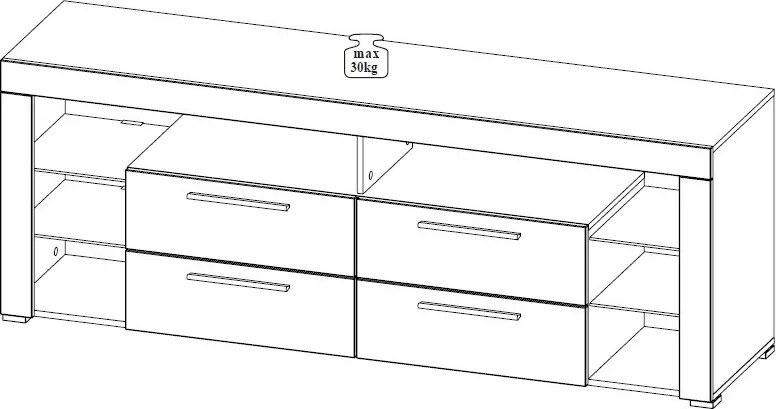 TV stolík Goal 179 cm, biely, s osvetlením