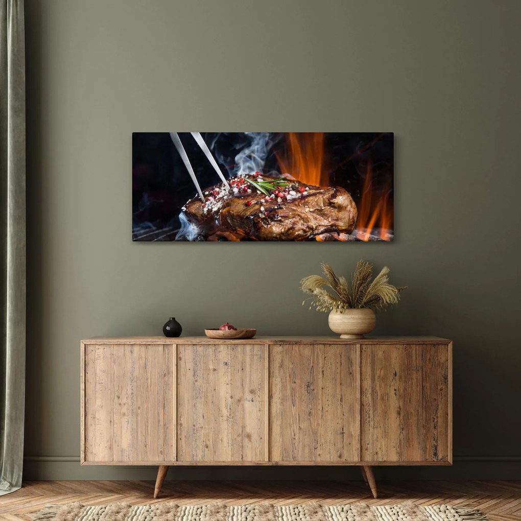 Obraz steaku na grile (120x50 cm)