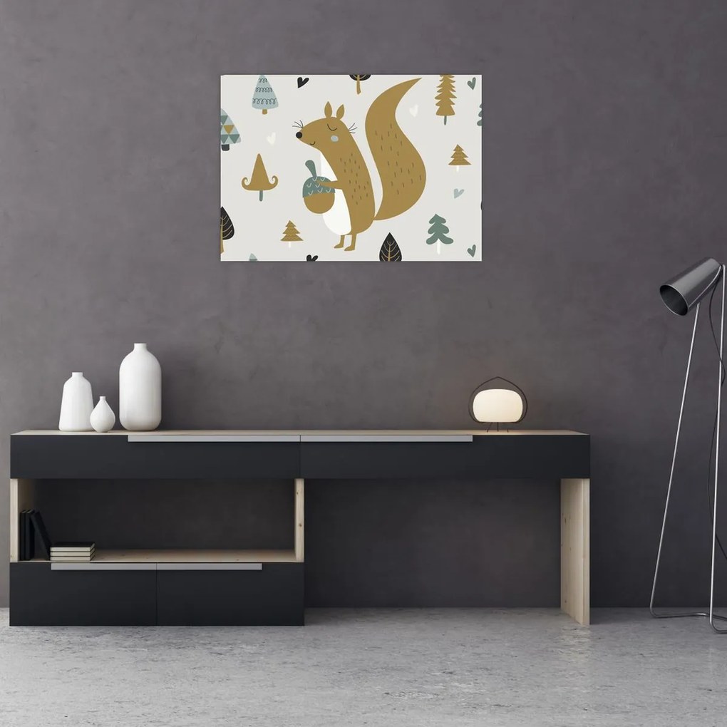 Obraz - Veverička s orieškom (70x50 cm)