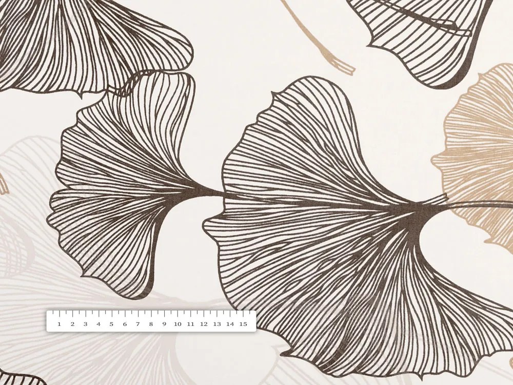 Biante Bavlnený behúň na stôl Sandra SA-411 Hnedé Ginkgo listy na bielom 45x160 cm