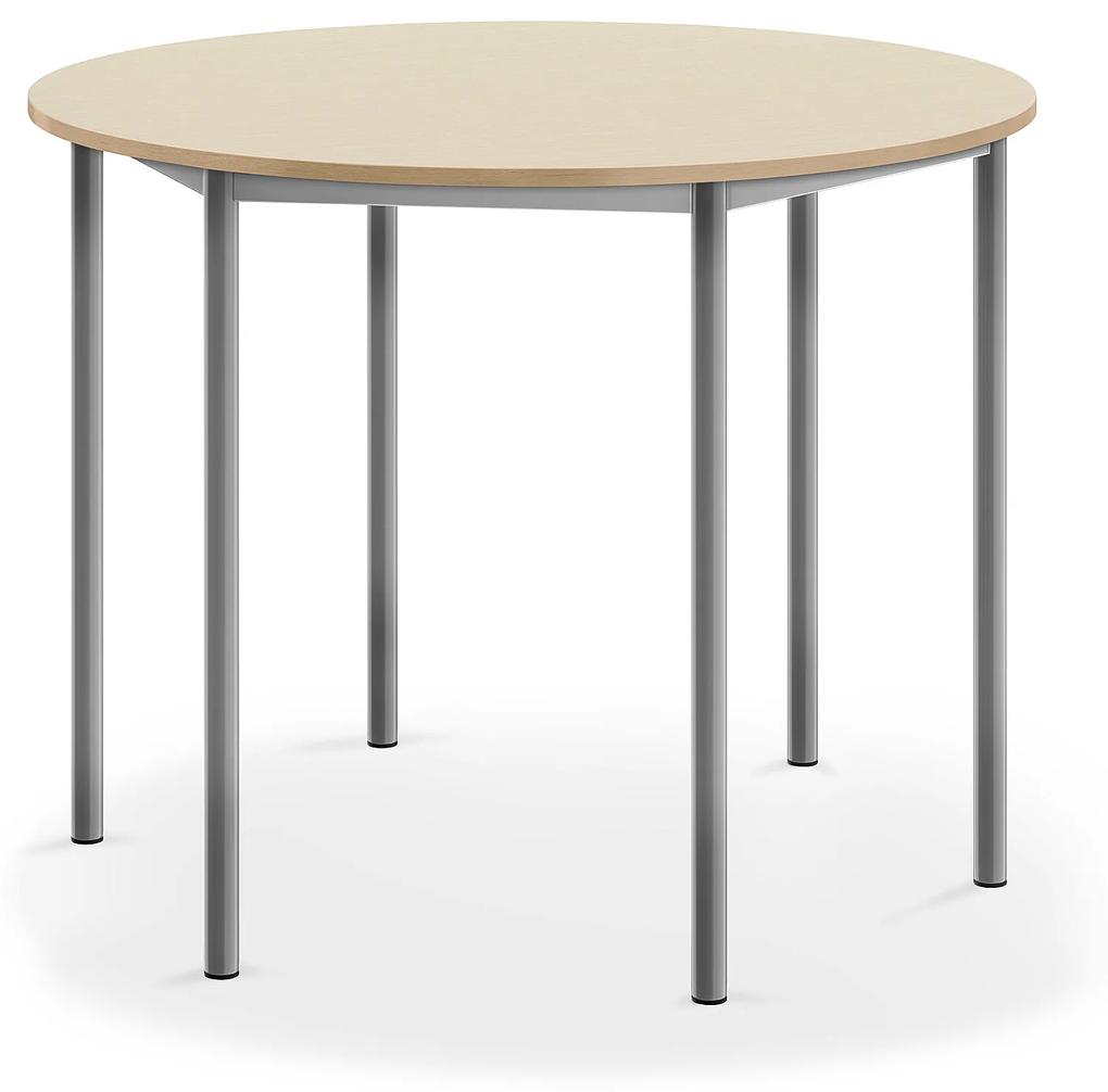 Stôl BORÅS, okrúhly, Ø1200x900 mm, laminát - breza, strieborná