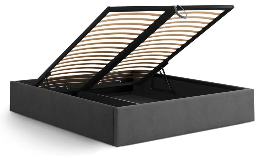 Antracitová čalúnená dvojlôžková posteľ s úložným priestorom/bez čela s roštom 180x200 cm Susan – Micadoni