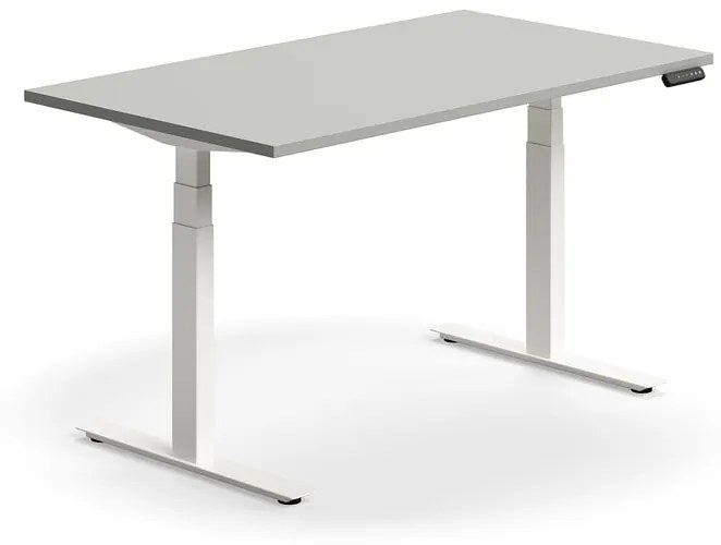 Výškovo nastaviteľný stôl QBUS, rovný, 1400x800 mm, biely rám, svetlošedá