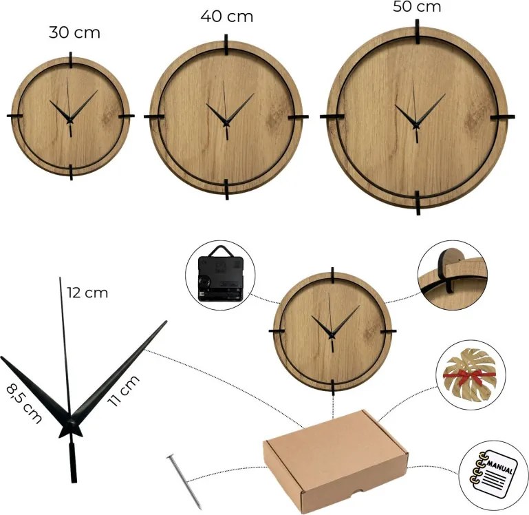 Drevené nástenné hodiny – motív lúčnych tráv | Tichý chod | SENTOP HDF0587-DUB-HALIFAX