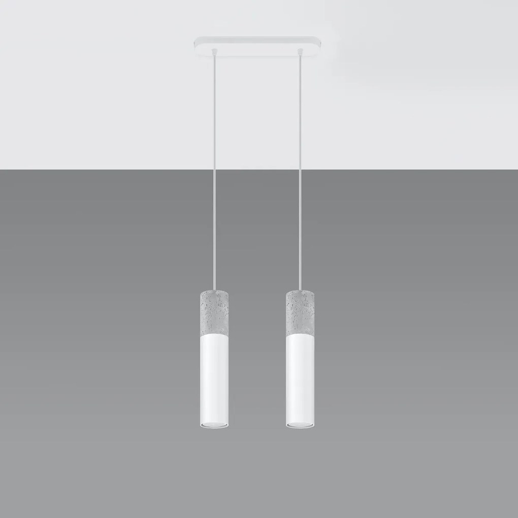 Závesné svietidlo Borgio, 2x betónové/biele kovové tienidlo