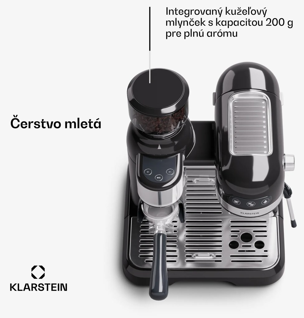 Klarstein Bella Café, espresso kávovar, vrátane mlynčeka, 1550 W, 20 bar, 1,4 litra