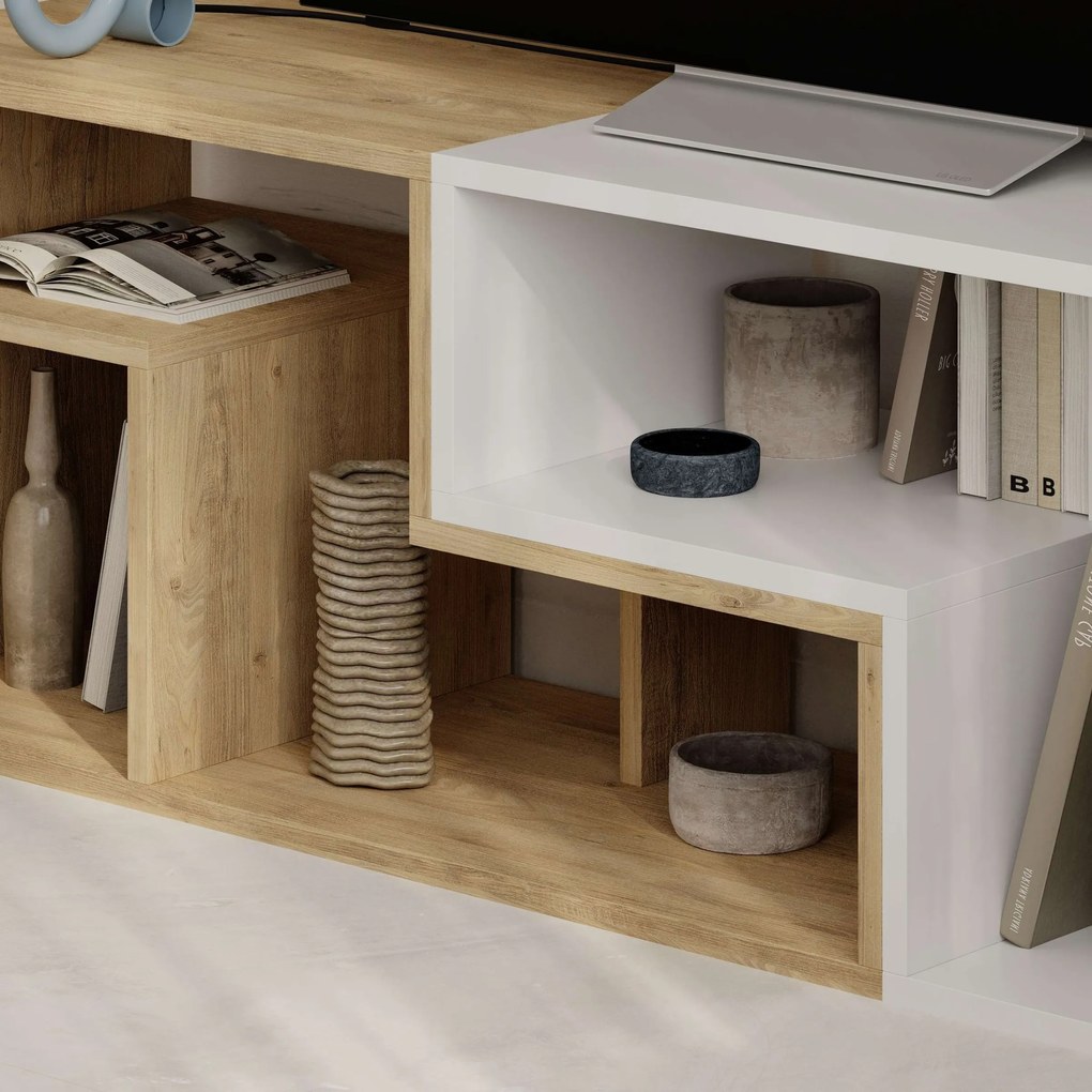 Televízny stolík Houseland Glis dub zafírový/biely