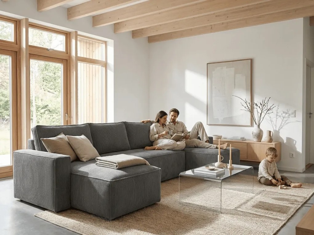 Tmavosivá sedacia súprava do U SMART COSARO 295x140 cm