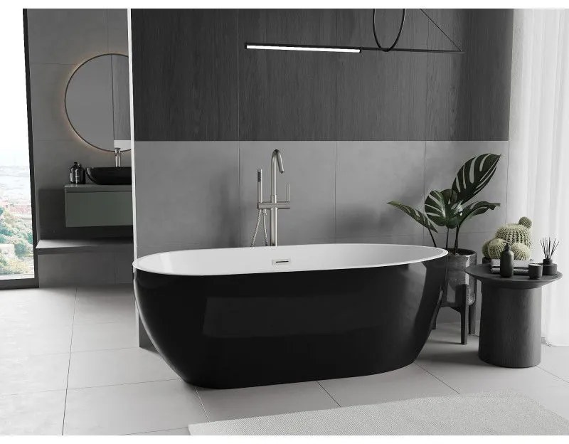 Mexen Eos, voľne stojaca vaňa 150 x 75 cm, biela-čierna, brúsená oceľ prepad, 52471507575-97