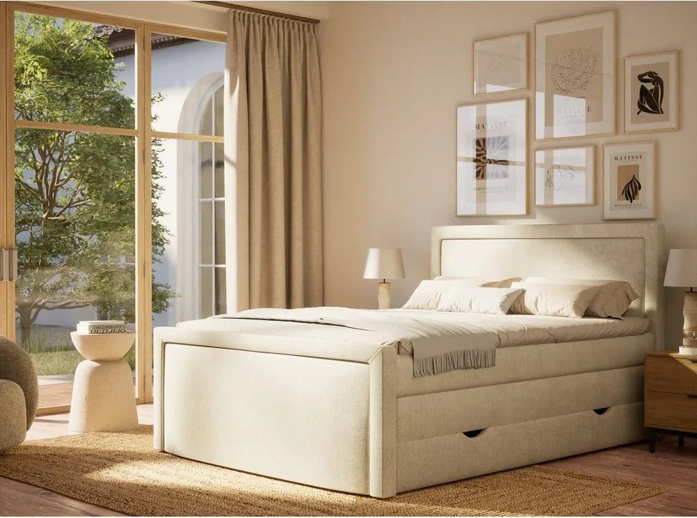 Krémová boxspring posteľ s úložným priestorom 200x200 cm Fresco – Maison de Rêve