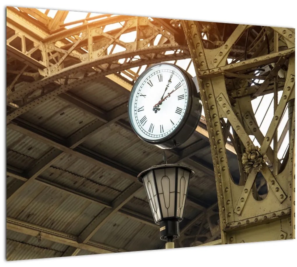 Sklenený obraz - Nádražné hodiny (70x50 cm)