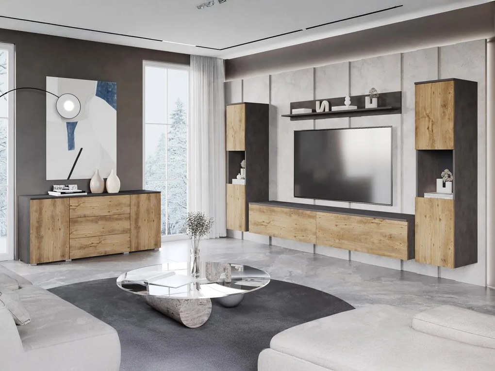 Obývačkový nábytok Bamisio II, Farby: kašmírová béžová, Osvetlenie: bez osvetlenia