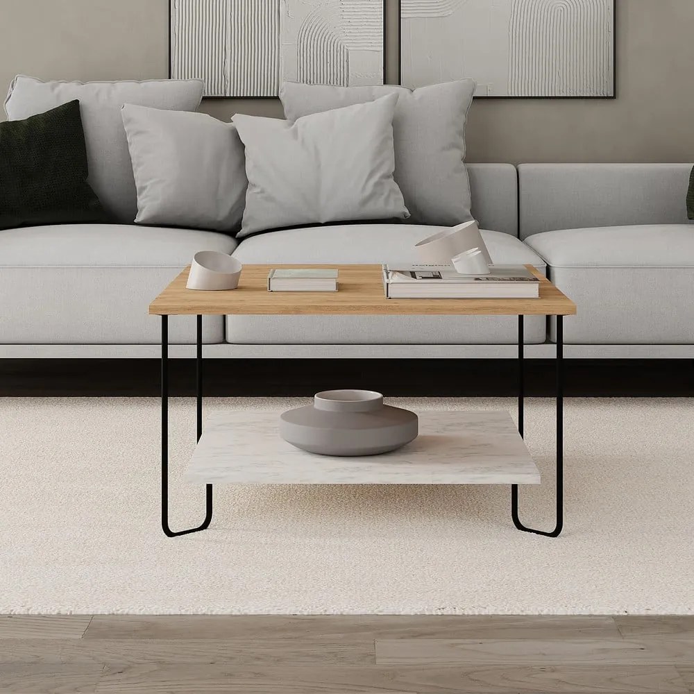 Konferenčný stolík s doskou v dubovom dekore v bielo-prírodnej farbe 80x80 cm Tonka – Marckeric