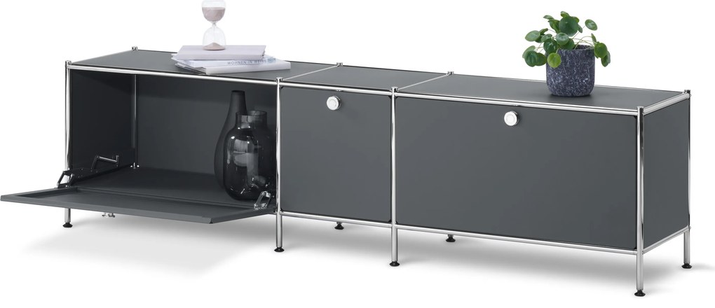 Nízka skrinka »CN3« s 3 výklopnými dvierkami, sivá