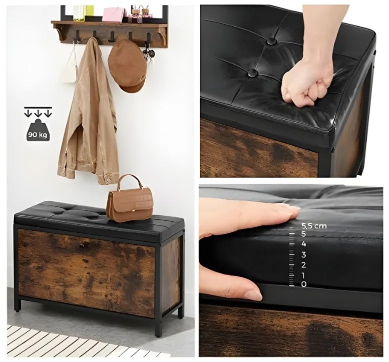 Botník s lavicou TAYLOR 80x30 cm, rustikálne hnedá/čierna