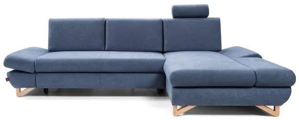 Rozkladacia rohová čalúnená sedacia súprava AVESTA do tvaru L, pravé prevedenie, s úložným priestorom, modrá