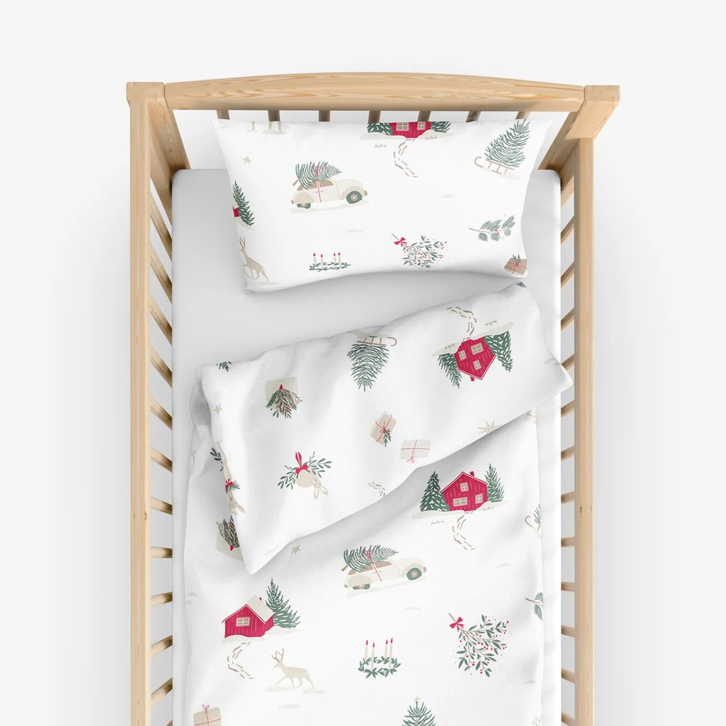 Goldea vianočné bavlnené obliečky do detské postieľky - tradičné vianoce 110 x 125 a 35 x 55 cm