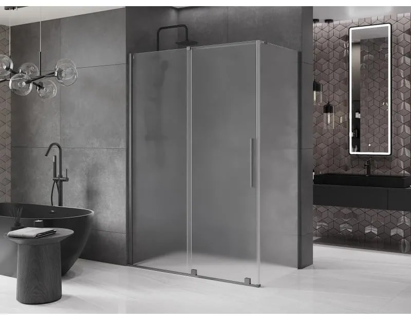 Mexen Velar, sprchový kút s posuvnými dverami 140 x 70 cm, 8mm sklo námraza, grafit brúsený, 871-140-070-31-66
