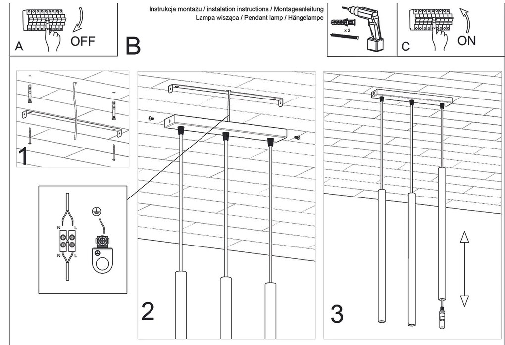 Závesné svietidlo Pastelo, 3x zlaté kovové tienidlo, b