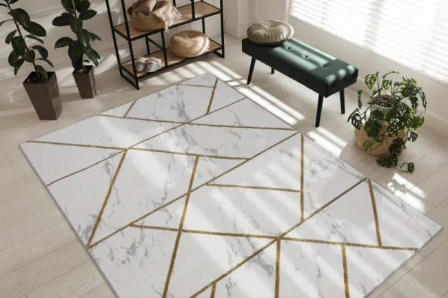 Koberec EMERALD exkluzívny 1012 glamour, styl geometrický, marmur sivý / zlatý