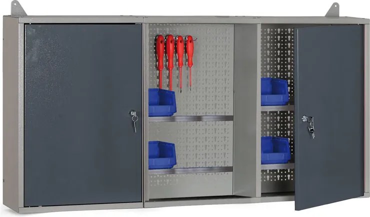 Kombinovaná závesná skrinka G1, 600 x 1200 x 200 mm, 2 dvere, perforovaná