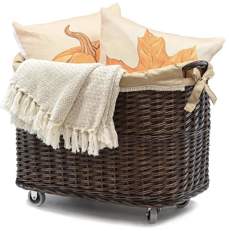 Pletený košík na kolieskach s látkou Teker II.š. 67 x hl. 47 x v. 47/50(cm)