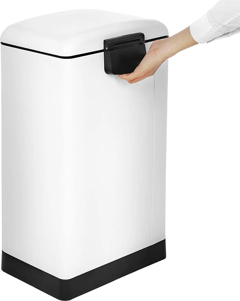 Odpadkový kôš pedálový s vekom, 30 L, oceľový, mäkké zatváranie, biely