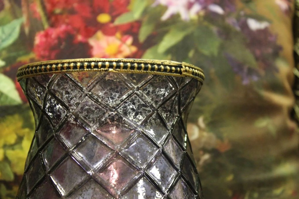 Fialový rustikálny svietnik tvaru čaše 22cm