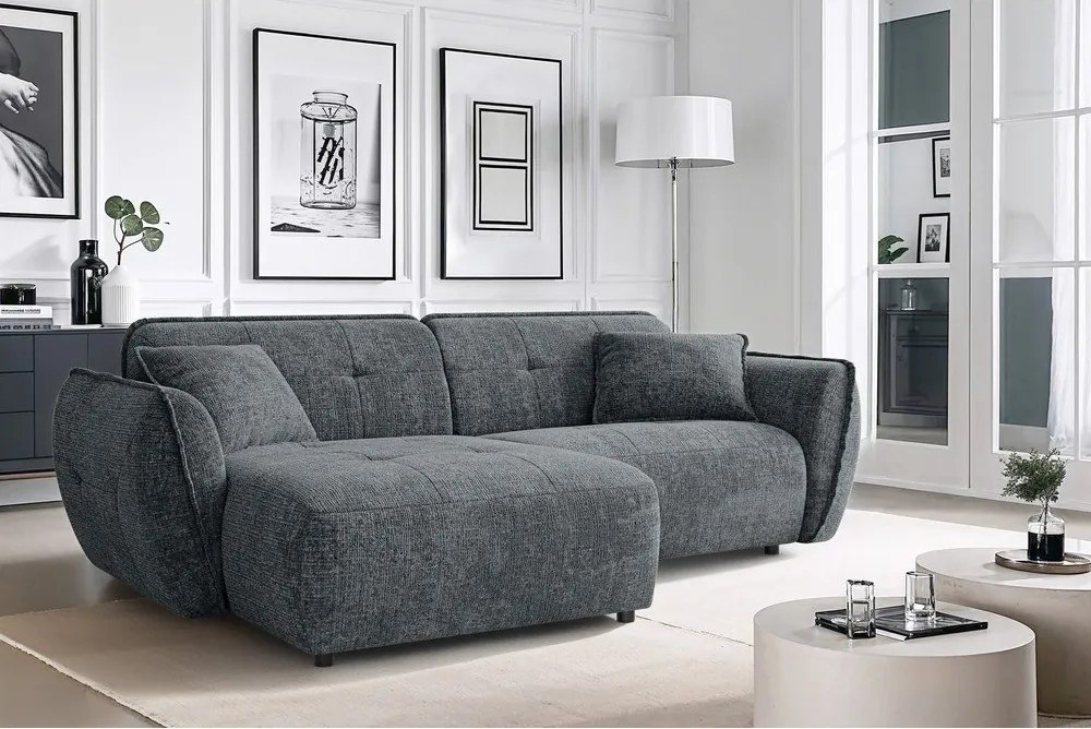 Tmavosivá ženilková rohová pohovka (ľavý roh/s leňoškou) Nelia – Ropez