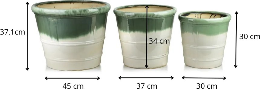 Sada 3 ks keramických květináčů Evro A2 krémová/zelená