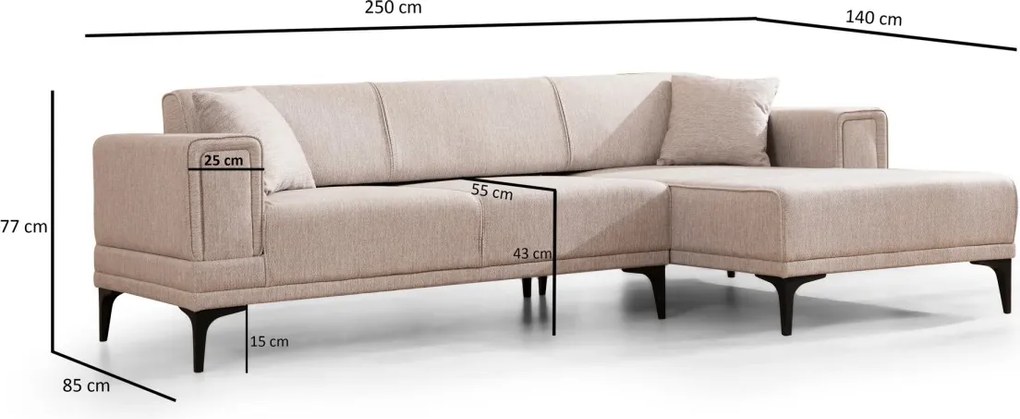Rohová sedací souprava Horizon 250 cm světle hnědá pravá