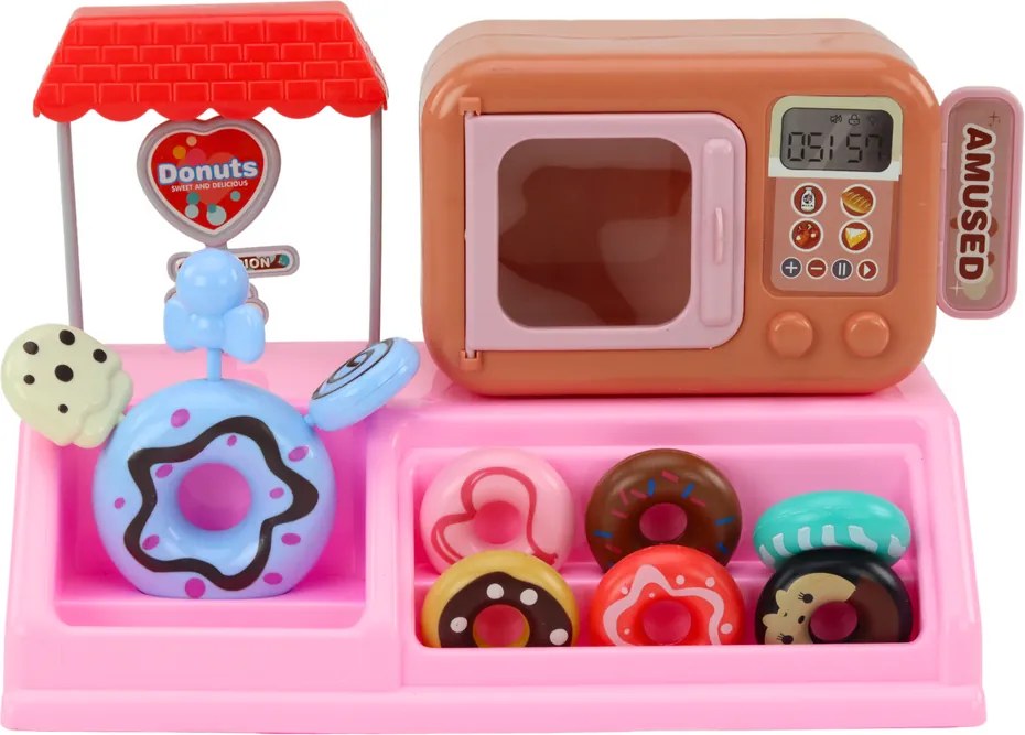 LEAN Toys Detská cukráreň s donutmi – pokladňa a mikrovlnka, súprava